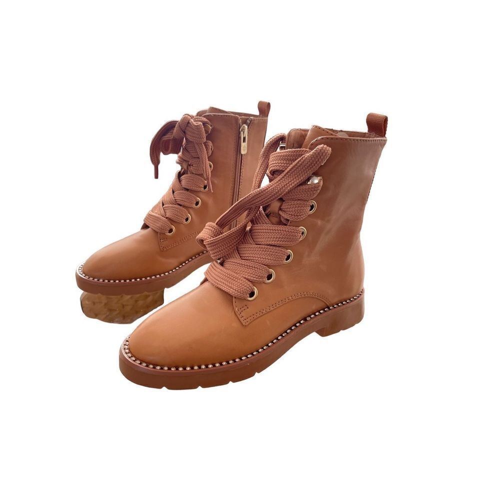 Antonio Melani British tan leather combat boot size 5.5